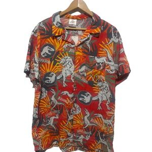 Jurassic Park Hawaiian Shirt Men's Size L Colorful Dinosaur Graphic Short Sleeve